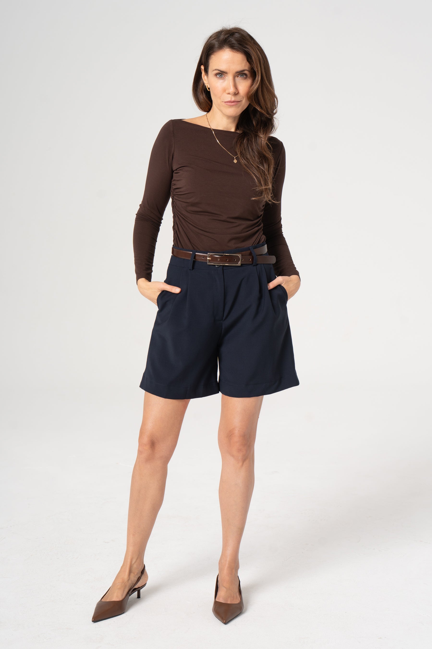 POLA navy wool shorts