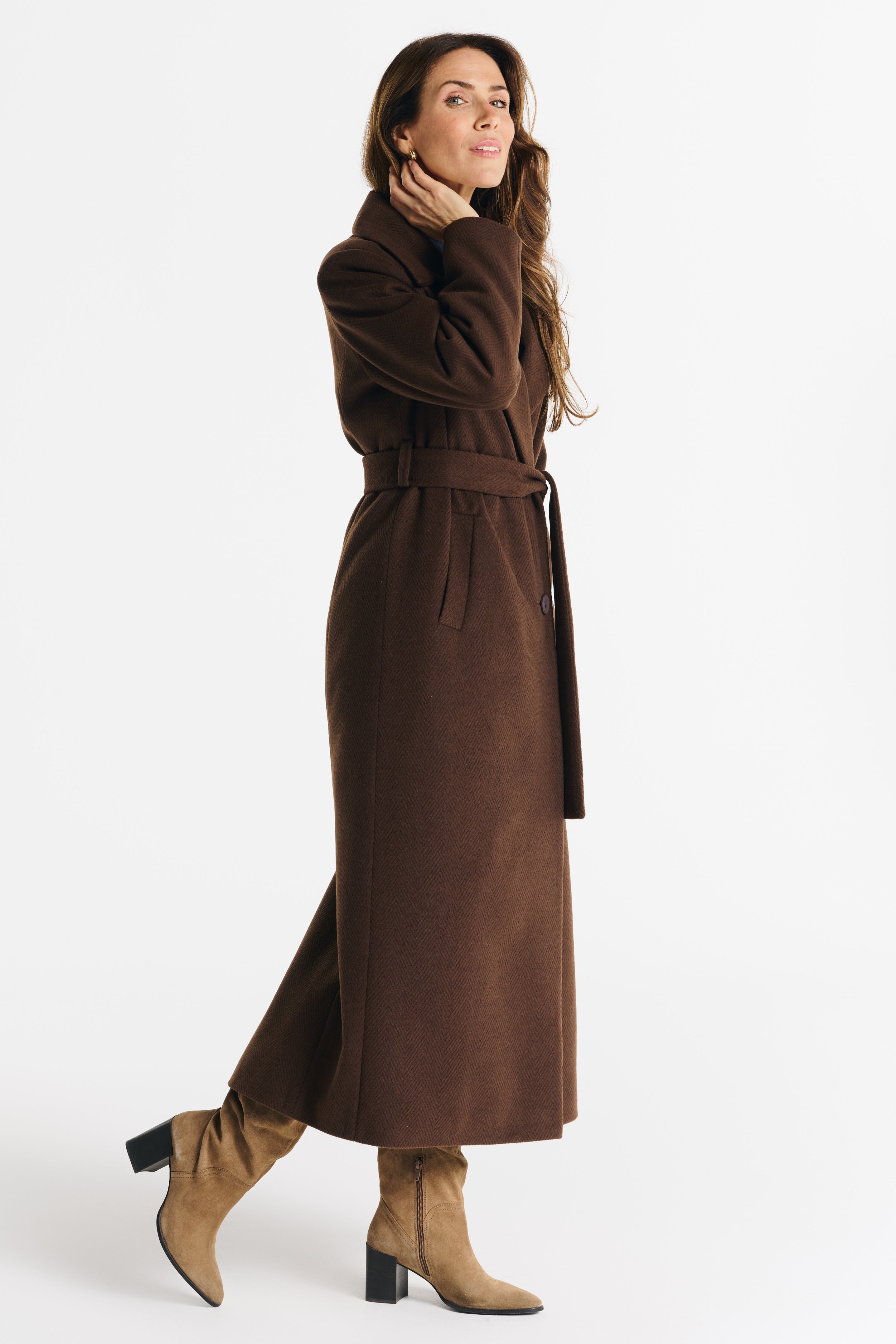 VERONA maxi-jas chocolade visgraat