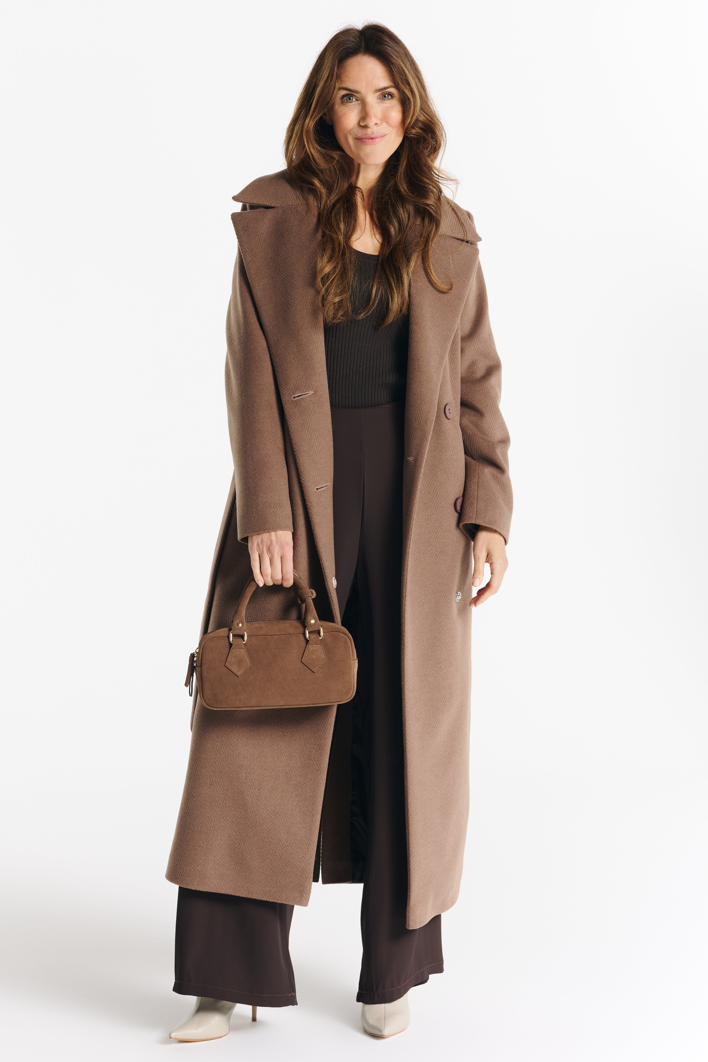 VERONA maxi jas licht chocolade visgraat