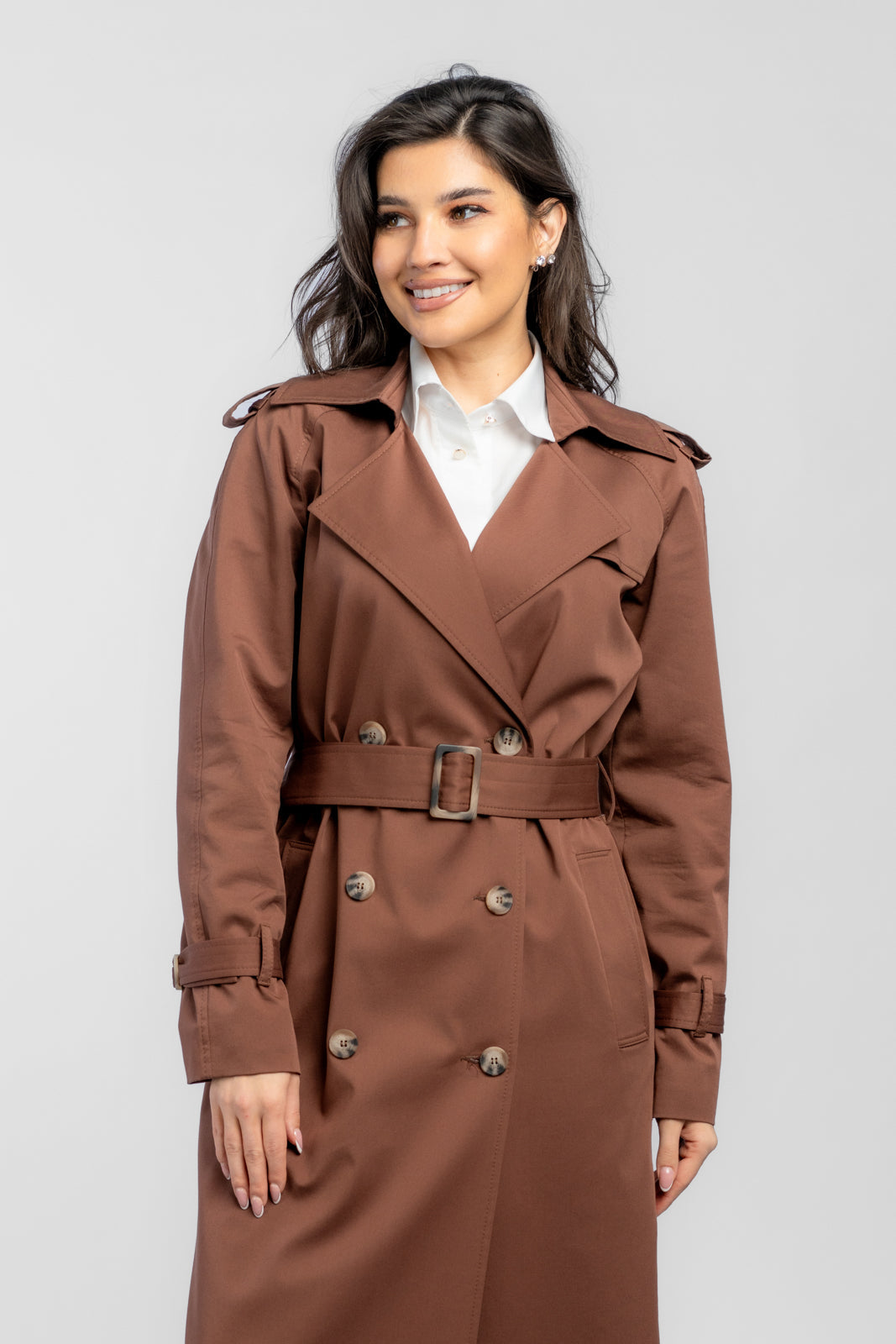 ADRIANNA chocoladekleurige trenchcoat