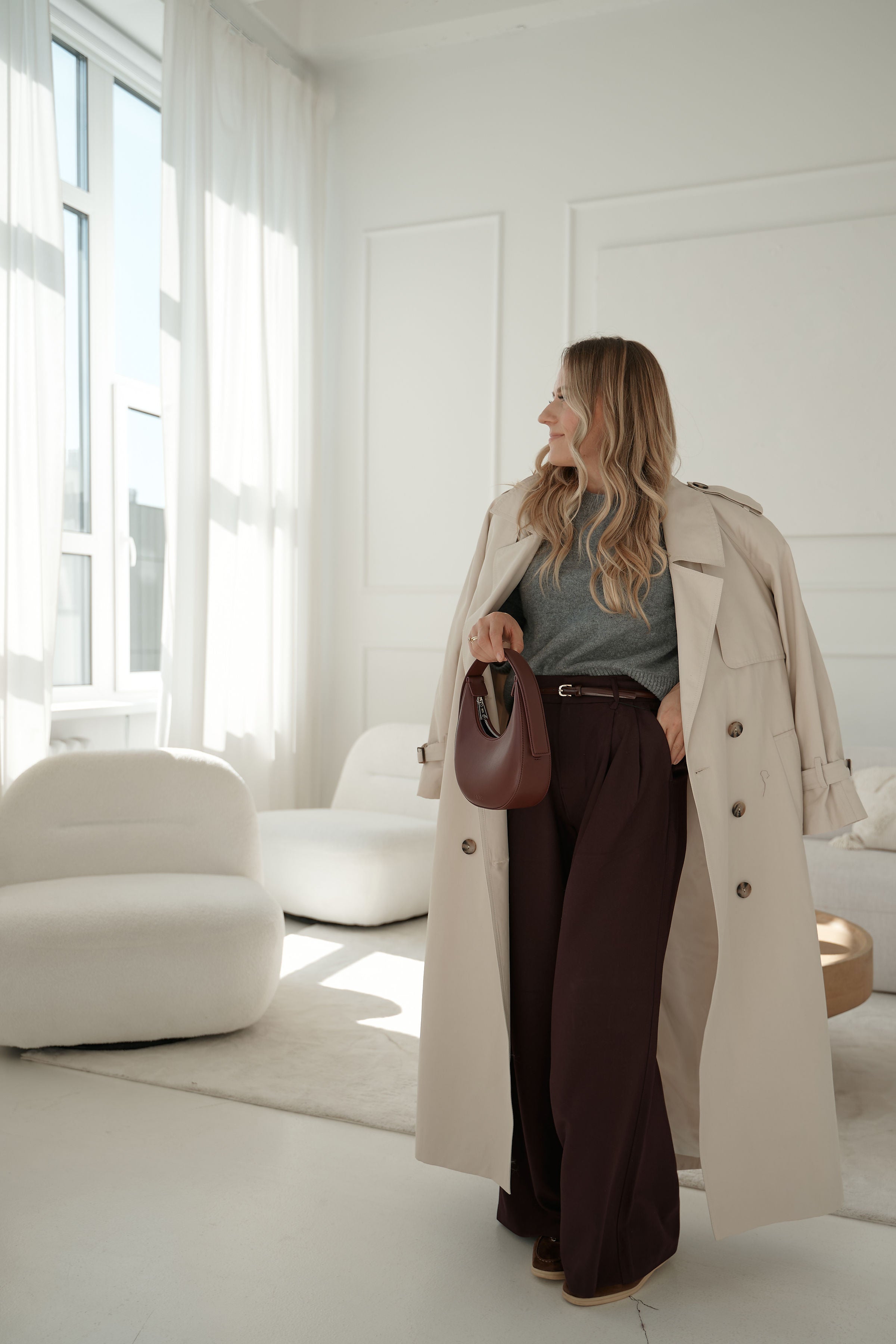 CYNTIA crèmekleurige trenchcoat