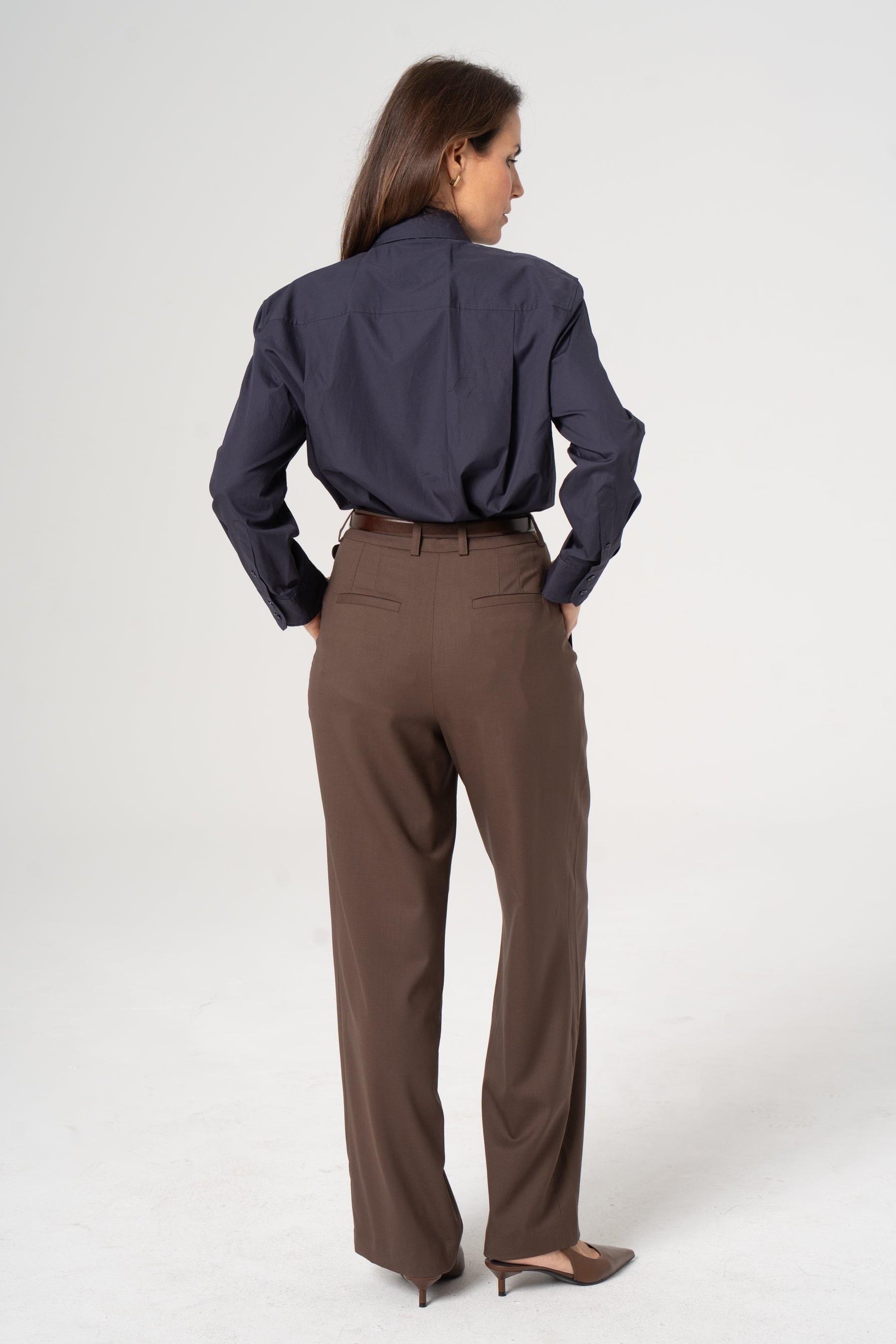 EWELINA wool trousers chocolate