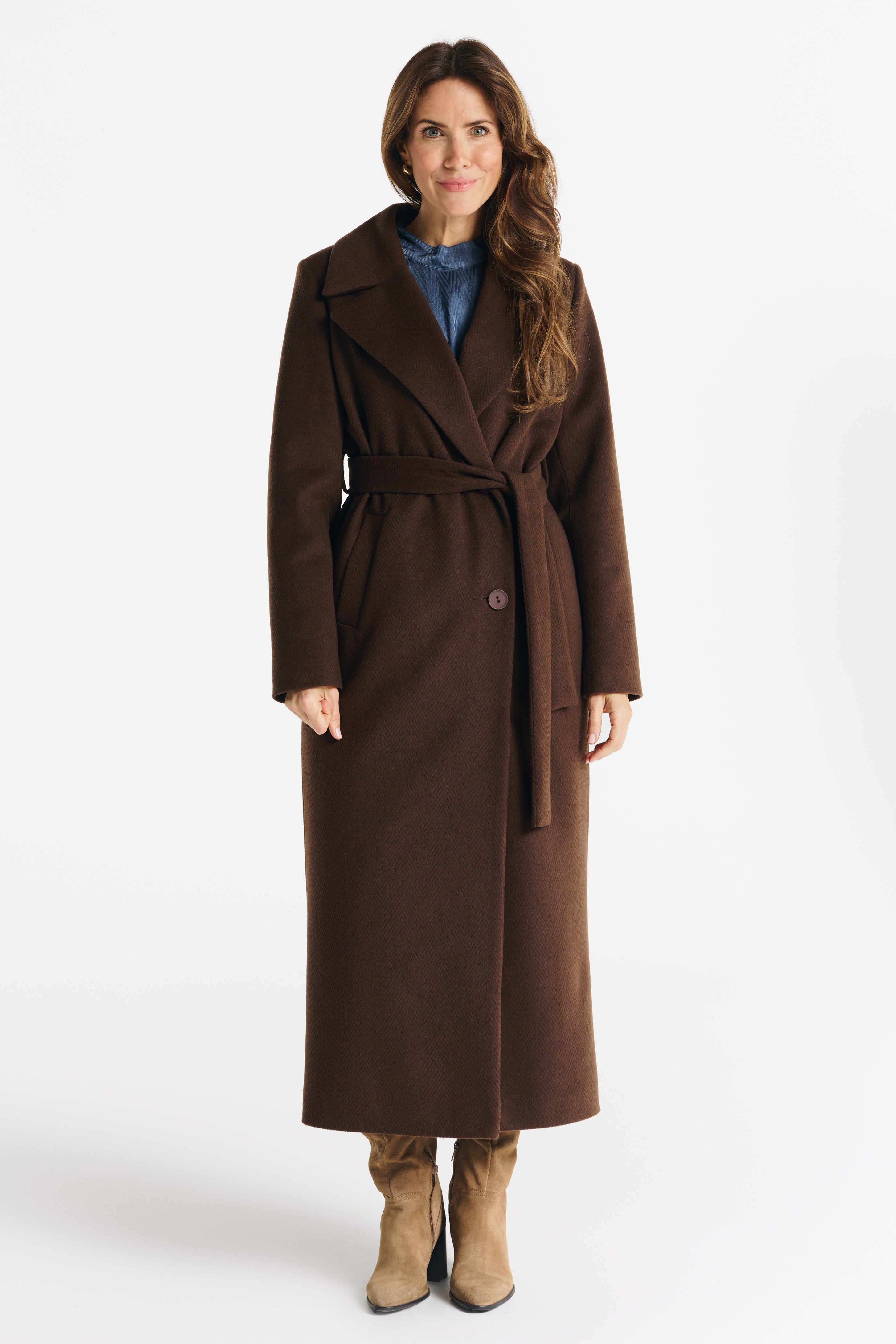 VERONA maxi-jas chocolade visgraat