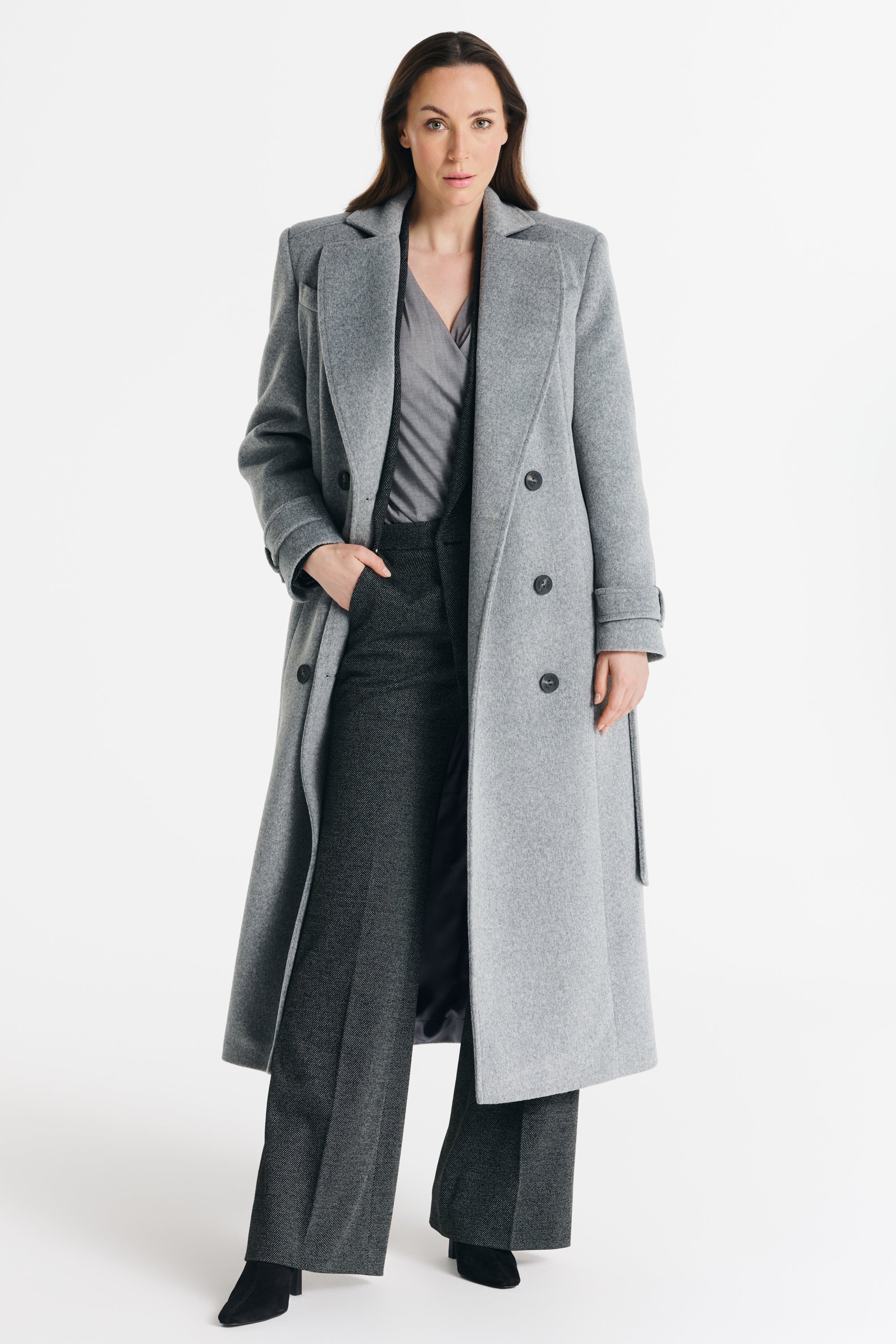 MALWINA maxi coat melange grijs