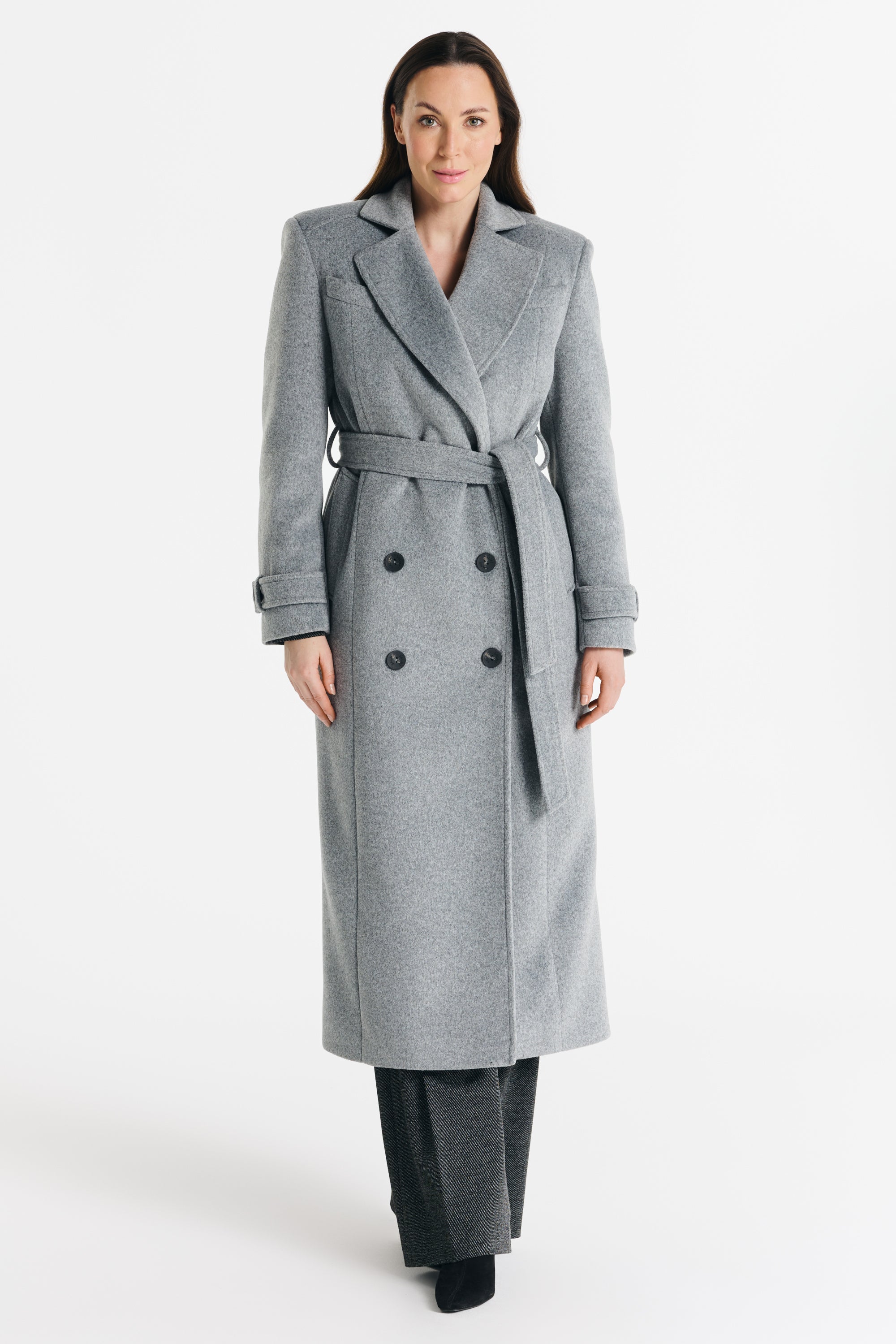 MALWINA maxi coat melange grijs