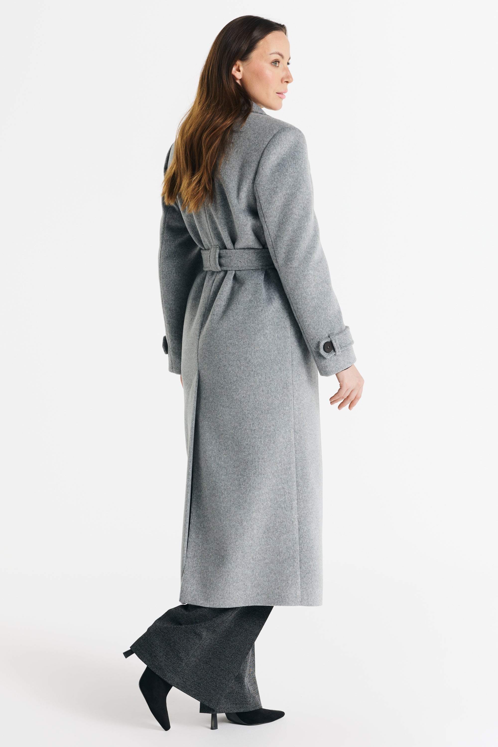 MALWINA maxi coat melange grijs