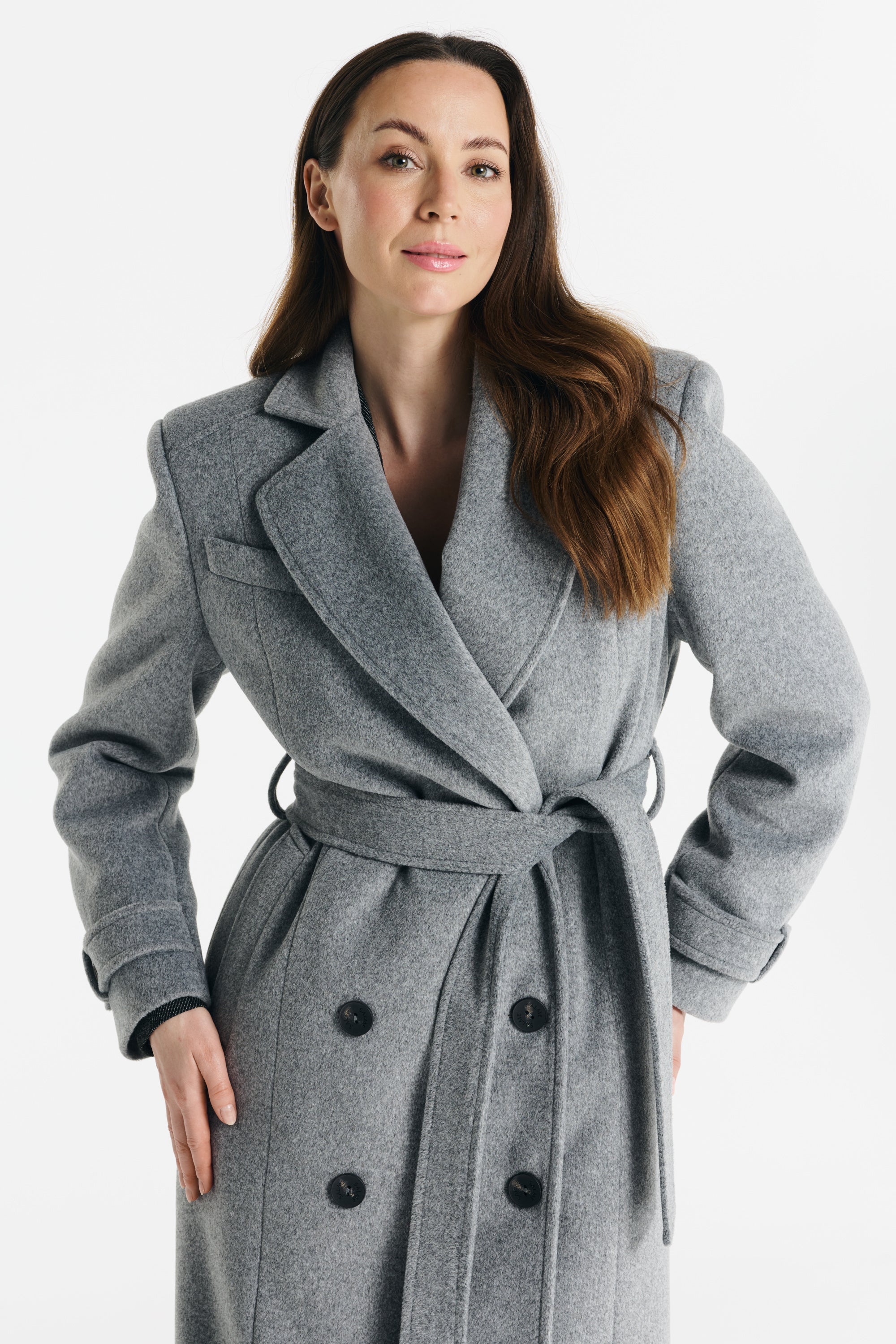 MALWINA maxi coat melange grijs