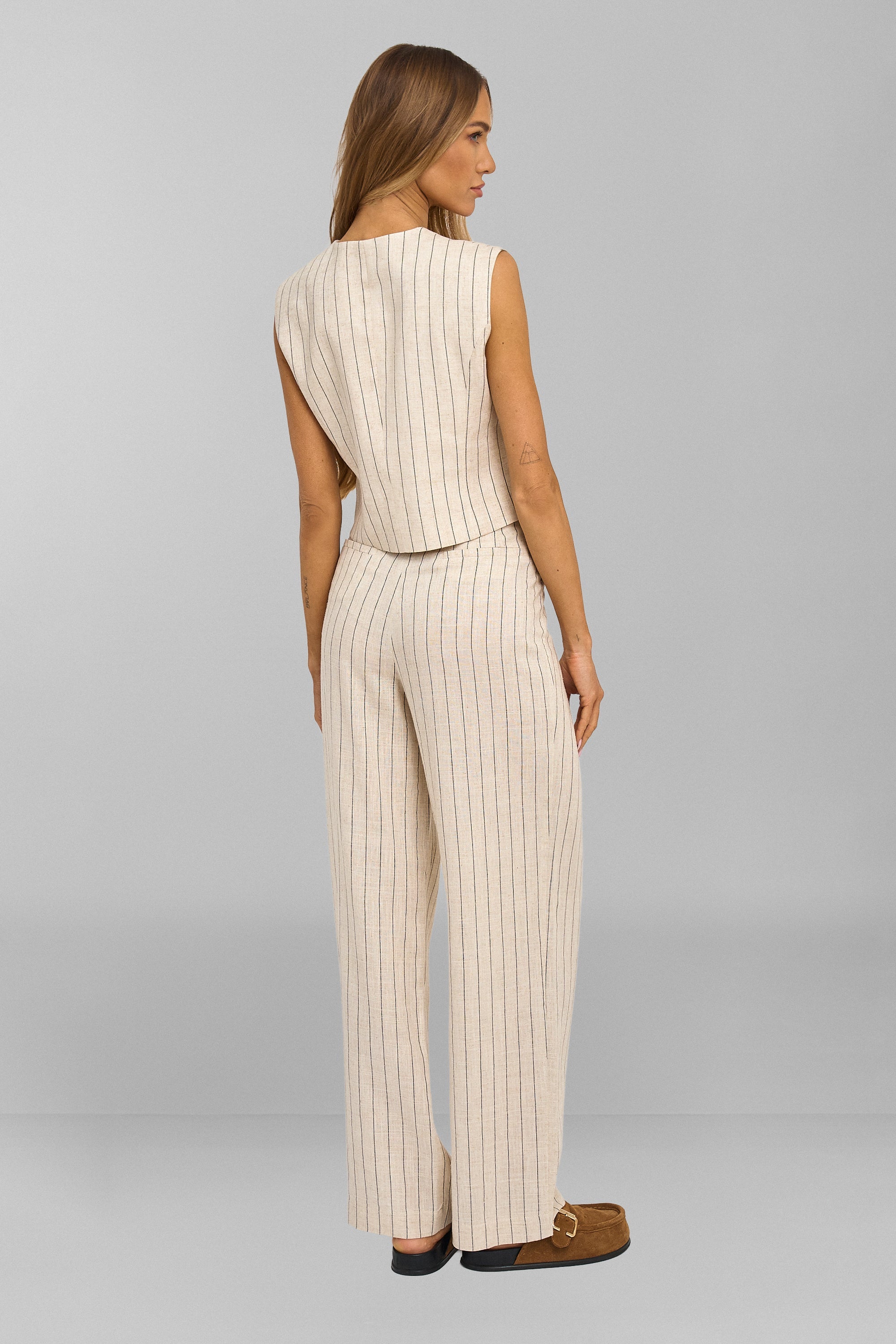 EWELINA striped linen trousers