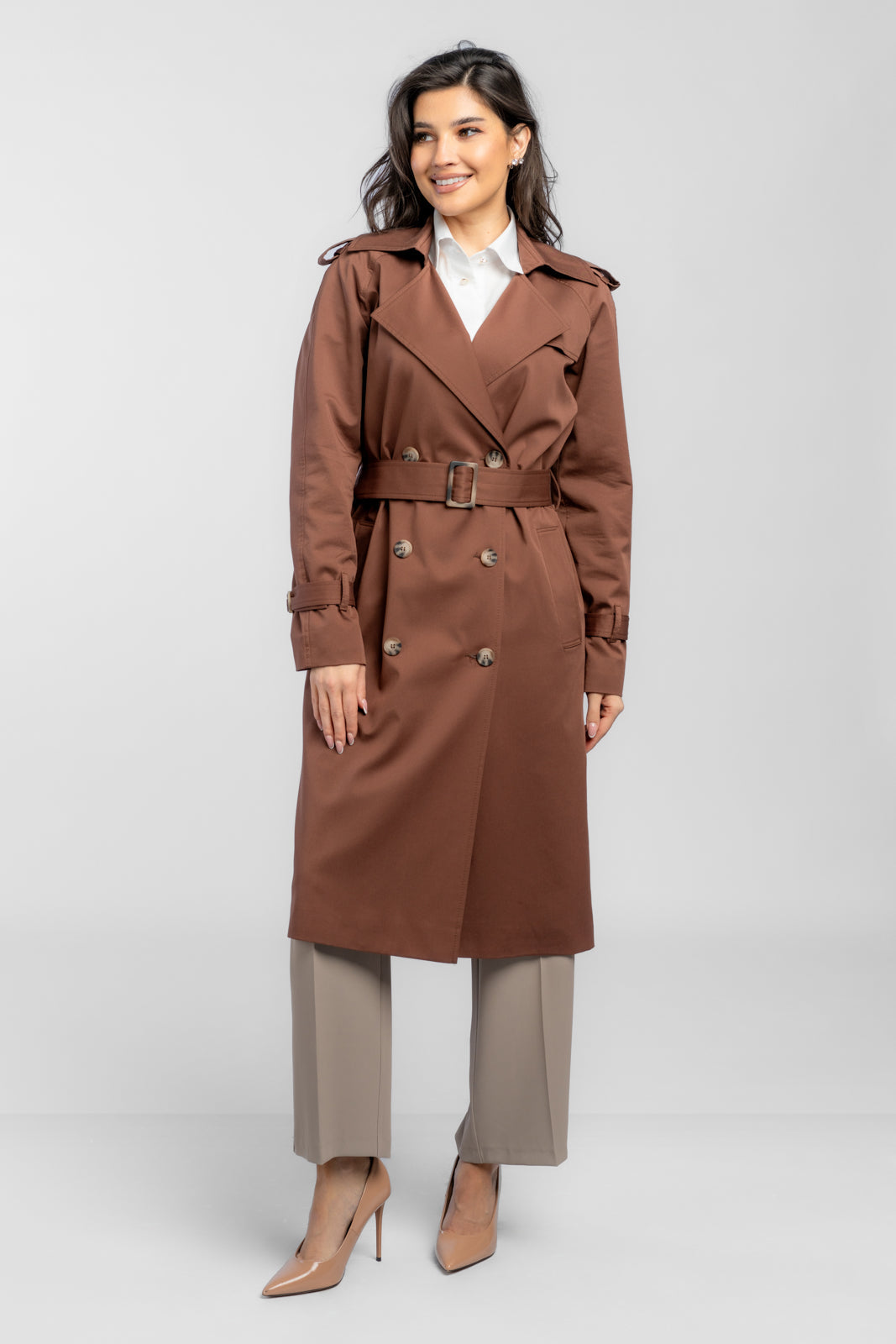 ADRIANNA chocoladekleurige trenchcoat